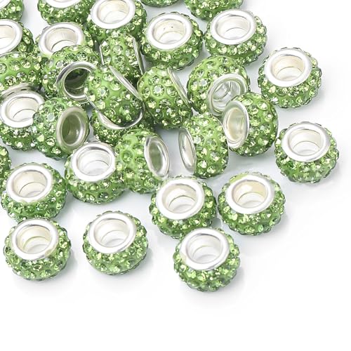 Shemboli 50 Stück große Lochperlen, Strass, europäische Perlen, Kristall-Charm-Perlen, Abstandshalter, Strassperlen für Stifte, Schmuckherstellung, Zubehör, DIY, Handwerk, Armband (grün, 12 mm) von Shemboli