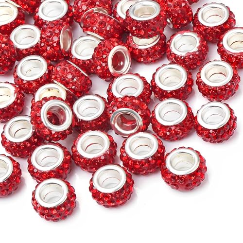 Shemboli 50 Stück große Lochperlen mit großem Loch, Strass, europäische Perlen, Kristall-Charm-Perlen, Abstandshalter, Strassperlen für Stifte, Schmuckherstellung, Zubehör, DIY, Handwerk, Armband, von Shemboli