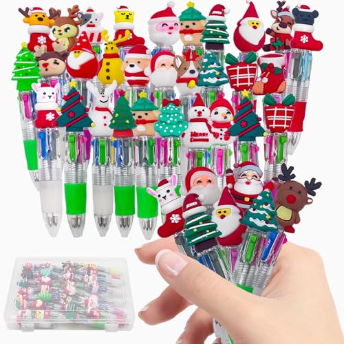 Animal Coloured Pens, 30 Pieces Mini 4 Farben Cartoon-Kugelschreiber, Regenbogenstift, Coloured Cartoon Animal Ballpoint Pen for Children, Cute Gifts, Mitgebsel Kindergeburtstag (Weihnachtskarikatur) von ShengBiLong