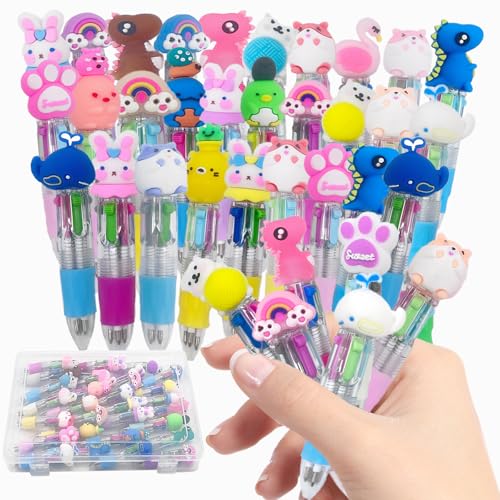 Animal Coloured Pens, 30 Pieces Mini 4 Farben Cartoon-Kugelschreiber, Regenbogenstift, Coloured Cartoon Animal Ballpoint Pen for Children, Cute Gifts, Mitgebsel Kindergeburtstag (niedlicher Cartoon) von ShengBiLong