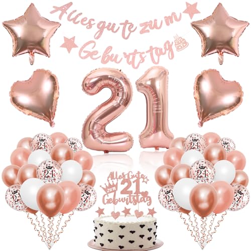 21 Geburtstag Deko Frauen Luftballons Rosegold Ballons 21. Geburtstag Happy Birthday Girlande Tortendeko Geburtstag Party Deko Zahlen Luftballon Folienballon Deko Geburtstag von ShengDexin