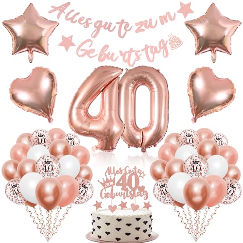 40 Geburtstag Frauen, 40. Geburtstag Frauen Rosegold, Geburtstagdeko 40 Jahr mit Alles Gute zum Geburtstag Girlande Banner Tortendeko, Zahlen Luftballon, Konfetti Ballons von ShengDexin