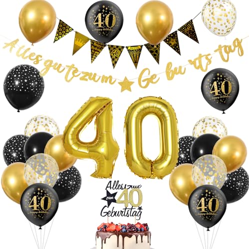 40 Geburtstag Männer, 40. Geburtstag Männer Schwarz Gold, Geburtstagdeko 40 Jahr mit Alles Gute zum Geburtstag Girlande Banner Tortendeko, Zahlen Luftballon Deko 40 Geburtstag Mann, Konfetti Ballons von ShengDexin