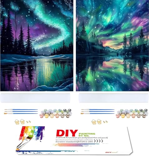 ShengDexin Malen nach Zahlen Erwachsene, 2 - Teiliges set DIY Ölgemälde Malen nach Zahlen Landschaft, Paint by Numbers Adult Mit 6 - Pinseln und Acrylfarbe Leinwand Kit von ShengDexin