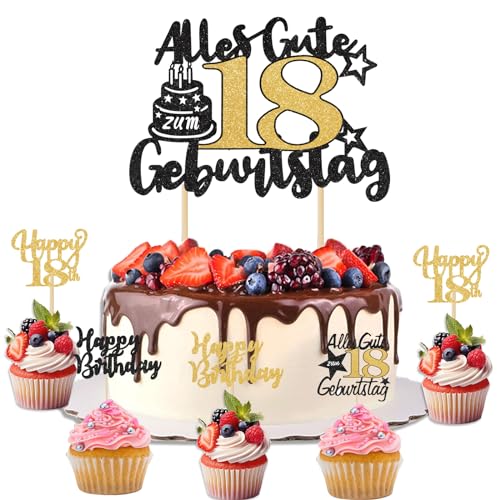 Tortendeko 18. Geburtstag Junge Schwarz Gold 1 Stück 18. Happy Birthday Cake Topper Deko und 12 Stück Cupcake Deko 18 Geburtstag Kuchen Deko Alles Gute zum Geburtstag Torten Deko von ShengDexin