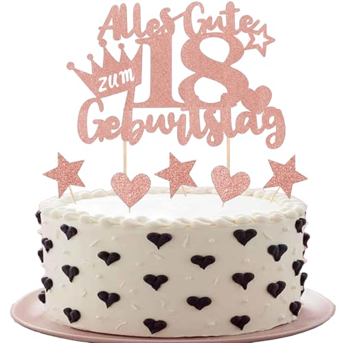 Tortendeko 18. Geburtstag Mädchen Rosegold 1 Stück 18. Happy Birthday Cake Topper Deko und 6 Stück Cupcake Deko 18 Geburtstag Kuchen Deko Alles Gute zum Geburtstag Torten Deko von ShengDexin