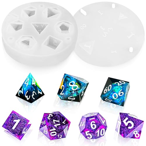 DND Würfel Silikonform,7 Formen Silikonformen DND Würfel,Spielwürfel Gießform,Polyedrische Würfel Gießharz Formen D4 D6 D8 D10 D12 D20 D% für Dungeons and Dragons Pathfinder D&D RPG MTG Tischspiele von Shengbangym