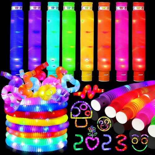 16 Stück Knicklicht Pop Tubes,LED Pop Tubes Fidget Toys,Party Supplies Leuchtstäbe,Knicklichter Armbänder Party Deko Set,Bunt Sensorik Spielzeug Pop Röhren Mitgebsel Kindergeburtstag für Kinder von Shengbangym