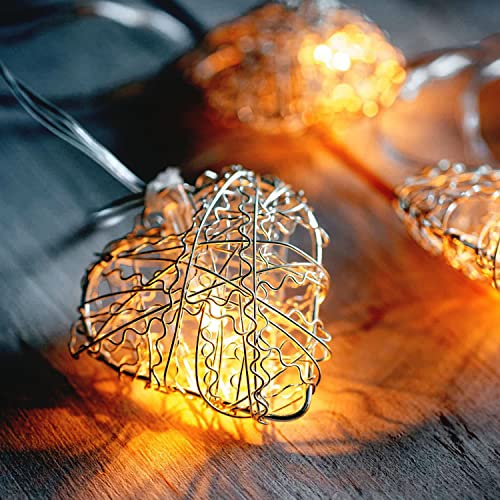 10er LED Lichterkette Herz,Herzen Warmweiß,LED Lichterkette Silberne Herzen,Led Herz Strom,Weihnachtsbeleuchtung,LED Lichterkette,Partylichterkette für Innen & Außen von Shengruili