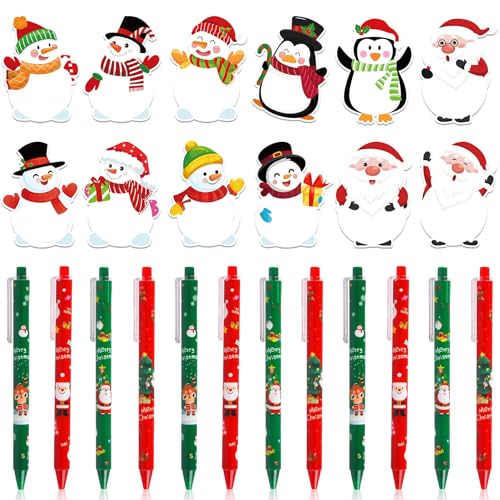 24 Stück Weihnachts Kugelschreiber Set,12 Haftnotizen Weihnachten+12 Weihnachten Kugelschreiber,Haftnotizen Klebezettel Weihnachten,Druckkugelschreiber,Weihnachten Geschenke von Shengruili