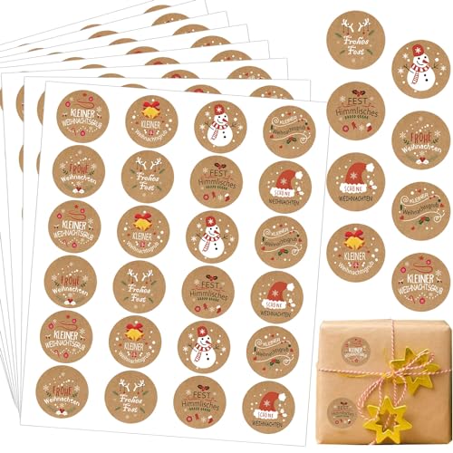 504 Stücke Aufkleber Weihnachten,Aufkleber Weihnachten zum Beschriften,Etiketten Kraftpapier,Frohe Weihnachten Aufkleber,Geschenk Etiketten Selbstklebend,Weihnachtsaufkleber von Shengruili