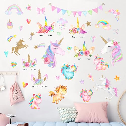 Einhorn Regenbogen Wandtattoo,Mädchen Schlafzimmer Wandtattoo,Einhorn Wolken Sterne Wandsticker,Kinderzimmer Wandaufkleber,Babyzimmer Wandtattoo,Wanddeko für Mädchenzimmer Kinderzimmer Babyzimmer von Shengruili