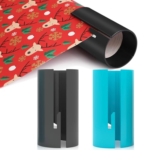 Geschenkpapier Schneider,2 Stück Weihnachten Geschenkpapier Cutter,Paper Roll Cutter,Packpapier Schneidwerkzeug,Schiebe Geschenk-Papierschneider für Geburtstag Hochzeit Verpackung von Shengruili