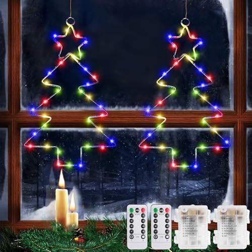 LED Weihnachtsdeko Fenster,2 Stück Weihnachtsdeko Fensterlichter,8 Modi Timer Fernbedienung Beleuchtet Fensterdeko,Lichter Fenster Batteriebetrieben,für Innen Außen Weihnachtsbaum Fenster Garten von Shengruili