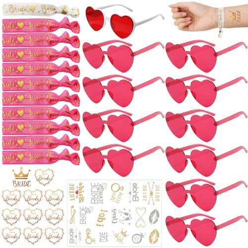 34 Stück Jga Brille Team Braut Armbänder,Partybrille Herz Sonnenbrille,Hippie Herzförmige Brille,Bride to Be Herz Brille Set,Party Sonnenbrille Team Bride,JGA Deko Accessoires mit Tattoo Aufkleber von Shengruili