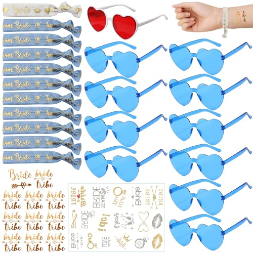 34 Stück Jga Brille Team Braut Armbänder,Partybrille Herz Sonnenbrille,Hippie Herzförmige Brille,Bride to Be Herz Brille Set,Party Sonnenbrille Team Bride,JGA Deko Accessoires mit Tattoo Aufkleber von Shengruili