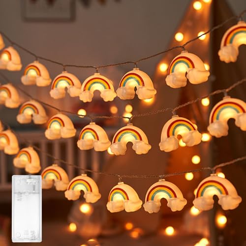 Regenbogen Lichterkette,Lichterkette Kinderzimmer,Led Lichterkette Batteriebetrieben,LED Lichterkette Regenbogen Design,Lichterkette Innen Außen für Garten Hochzeits Zimmer Deko von Shengruili