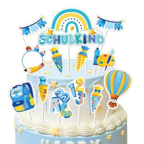 Schulanfang Tortendeko,Tortendeko Einschulung Junge,Schultüte Einschulung Deko,Kuchendeko Schulanfang,Cupcake Topper Dekorationen für Schulkind Junge Mädchen von Shengruili