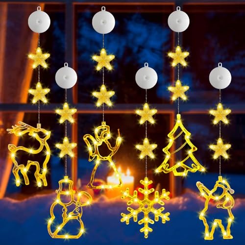 Shengruili 6er Set LED Saugnapf Weihnachten Lichter,Weihnachtsbeleuchtung Fenster,Fensterlicht Weihnachten Batteriebetriebene,LED Fensterdeko Weihnachten,Weihnachtsdeko Fenster von Shengruili