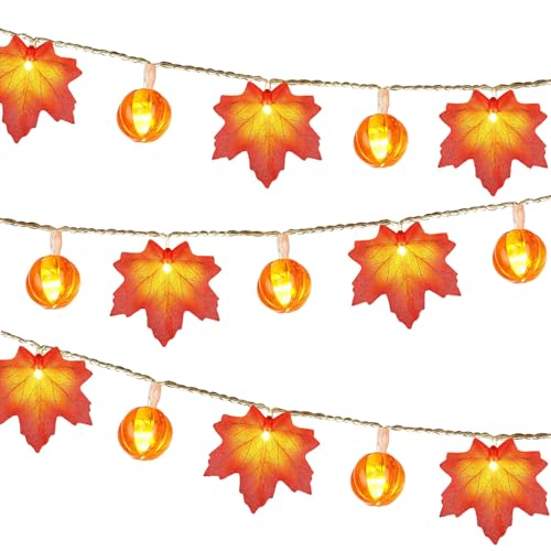 Shengruili Ahornblatt Lichterkette,300CM 20LED Halloween Ahornblatt Kürbis Lichterketten String,Lichterkette Herbst,Ahornblätter Licht für Herbst Party,Herbstdeko Ahornblatt Girlande Lichtern von Shengruili