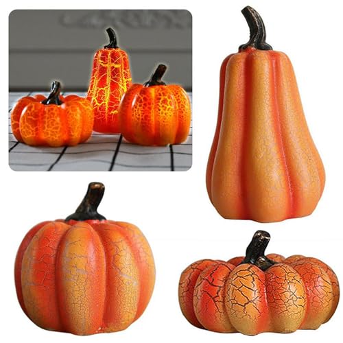 Shengruili Herbstdeko Kürbis Deko mit LED Licht,3 Stück Herbst Deko Kürbis Laterne,Kürbis Beleuchtet,Kürbis Laterne Deko für Tischdeko,Halloween,Party,Garten Deko von Shengruili