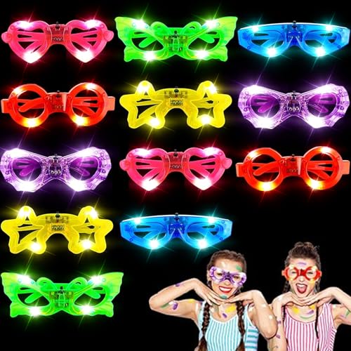 Shengruili Mitgebsel Kindergeburtstag Led Brille,12 Stück Partybrille LED,Neon Party Brille,Leuchtende Brillen Mitgebsel für Weihnachten Halloween Karneval Geburtstagsfeier Hochzeit Party Konzert von Shengruili