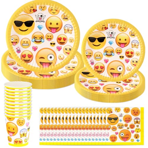 50 Stück Emoji Partygeschirr Set,Partygeschirr Geburtstag,Kindergeburtstag Geschirr Set,Kindergeburtstag Deko,Geburtstag Deko,Mit Teller Becher Servietten,Party Geschirr für 10 Gäste von Shengruili