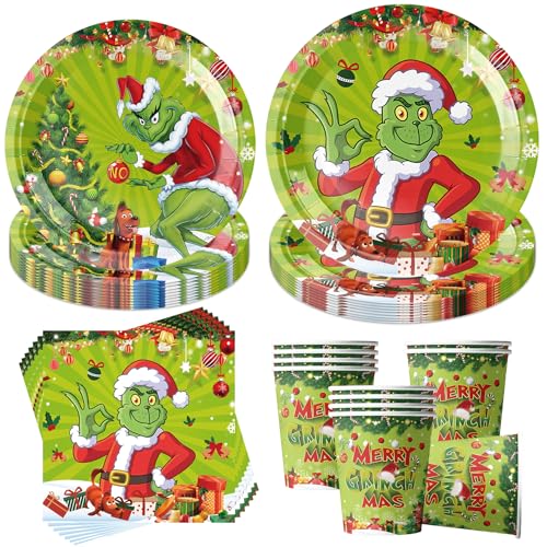 50 Stück Weihnachten Partygeschirr Set,Partygeschirr Geburtstag,Kindergeburtstag Geschirr Set,Weihnachten Dekoration,Mit Teller Becher Servietten,Party Geschirr für 10 Gäste von Shengruili