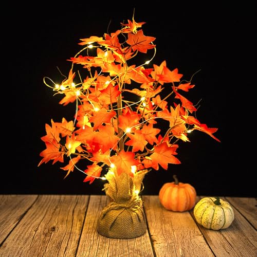 Shengruili Schreibtisch Ahorn-Blätter Baumlicht,Herbstdeko Ahornblatt Baum Lichter,Herbstdeko Blätter Lichterketten,LED Herbstdeko für Party,Halloween,Erntedankfest,Weihnachten,Herbstblätter Deko von Shengruili