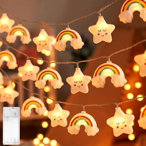 Stern Regenbogen Lichterkette,Lichterkette Kinderzimmer,Led Lichterkette Batteriebetrieben,LED Lichterkette Stern Regenbogen Design,Lichterkette Innen Außen für Garten Hochzeits Zimmer Deko von Shengruili