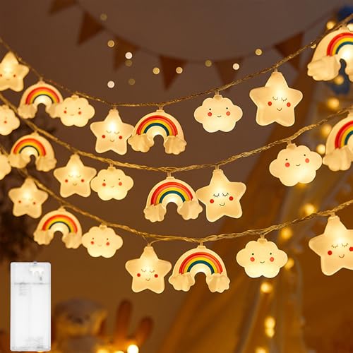 Stern Wolke Regenbogen Lichterkette,Led Lichterkette Batteriebetrieben,Lichterkette Kinderzimmer,Lichterkette Innen Außen,für Garten Hochzeits Zimmer Deko von Shengruili