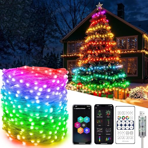 Weihnachtsbeleuchtung 10M 100LED,RGB Smart Lichterkette Weihnachtsbaum mit Fernbedienung,IP65 Wasserdichte Lichterkette Bunt,Farbwechsel Lichterketten für Weihnachtsbaum von Shengruili