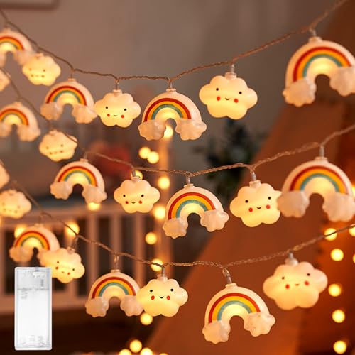 Wolke Regenbogen Lichterkette,Lichterkette Kinderzimmer,Led Lichterkette Batteriebetrieben,LED Lichterkette Wolke Regenbogen Design,Lichterkette Innen Außen für Garten Hochzeits Zimmer Deko von Shengruili