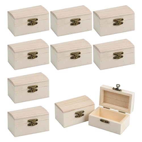 10 PCS Holz Mini Schatzkisten, Holz Klein Schatzkisten mit Klappdeckel für DIY handgefertigt und malerei, unbehandelte mini holzbox für wohndekoration, 9×5.5×5cm von Shengxi