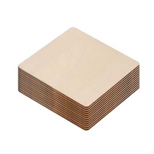 Shengxi 12 Stück Unvollendete Holzplatte 10x10cm Blanko Quadratische Holzplatten Unfertige Holzscheiben für Brandmalerei Malerei Hängende Dekorationen Partydekoration von Shengxi