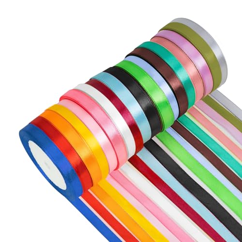 Shengxi 18 Farben Geschenkband 10mm x 22m Satinband Polyester Satinband Stoff Schleifenband Dekoband Muttertag Schleifenband Maibaum Bänder für Heimwerkerkunst Handwerk Geschenk Verpackung von Shengxi