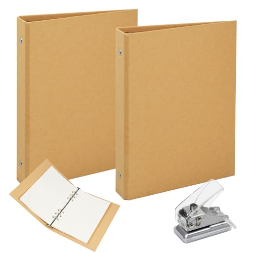 Shengxi Ringbuch Kraftpapier Ordner A5, 2Pcs Ringbuchordner mit Mini Locher, O-Ringordner Nachfüllbar zum Hinzufügen Lose Blätter, Ringmappe mit 6 Ringe für Schule Büro von Shengxi