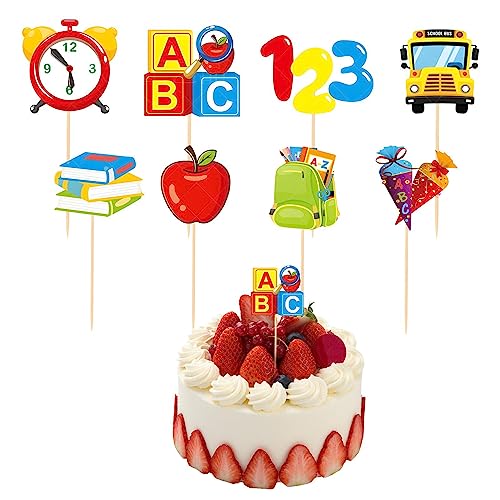 Back to School Cupcake Toppers | Klassenzimmer Cupcake Topper Flaggen Dekorationen - Schulanfangsparty, Schuleröffnungsfeier, Dekorationen für Versammlungsfeiern von Shenrongtong
