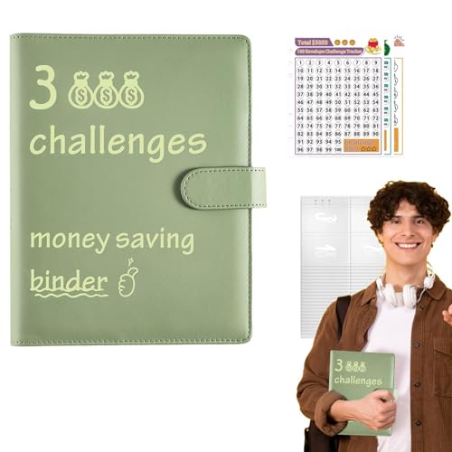 Challenge-Ordner mit 100 Umschlägen, einfacher und unterhaltsamer Weg zum Spar-Challenge-Buch mit Geldumschlägen, Spar-Geldbörse aus Leder, Spar-Ordner, Geld-Organizer, Reisetagebuch von Shenrongtong