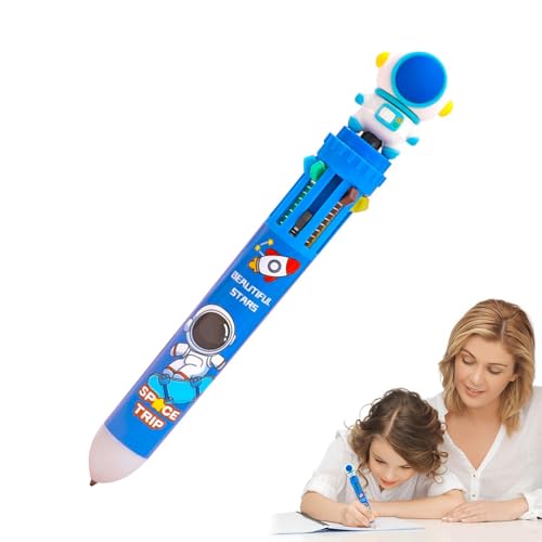 Farbige Kugelschreiber, Cartoon-Astronaut, 10-in-1-Kugelschreiber, 0,5 mm einziehbarer Tintenpress-Typ Stift zum Schreiben, Journaling, Schulbedarf von Shenrongtong