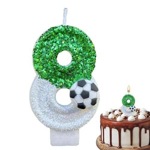 Grüne Fußball-Geburtstagskerzen, glitzernde Zahlenkerzen | Fußball-Glitzerkerzen-Dekorationen – Pailletten-Kerzen, Partygeschenke für Geburtstag, Jahrestag von Shenrongtong