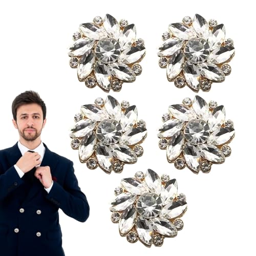 Knopfüberzüge für Damenblusen, ausgefallene Knöpfe für Kleidung - Ausgefallene Knöpfe Kleidung Schmuck,5 x dekorative Knöpfe, Strass-Verzierungen, Hemdknopf-Clips, Blumenknöpfe für Damen von Shenrongtong