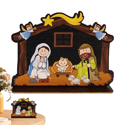 Krippen-Set aus Holz, Holzfiguren, Weihnachtskrippe, klassisch, exquisites Handwerk für Innendekoration, Holzkrippenfiguren für Bauernhaus, Schlafzimmer von Shenrongtong