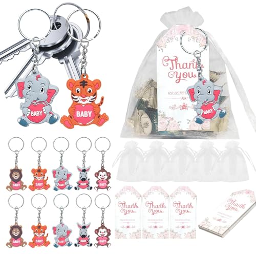 Shenrongtong Babyparty-Schlüsselanhänger, Babyparty-Souvenirs - Schlüsselanhänger für Kinderparty | Schlüsselanhänger-Set mit Tiermotiven zur Babyparty für Jungen und Mädchen, Organzabeutel mit von Shenrongtong