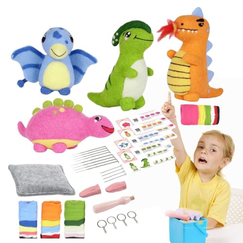 Shenrongtong Dinosaurier-Nadelfilz-Set, Nadelfilz-Set für Anfänger, Filzen Nadelfilzbedarf, Niedliche Filztiere in Dinosaurierform, Nadelfilz-Starter-Set für und Mädchen von Shenrongtong