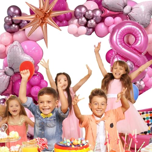 Geburtstags-Luftballons-Dekorationsset, rosa Party-Luftballons | Schleife Zahlen Geburtstagsdekorationen Latex Set - Rosa Metall- und Rosenschleifenfolie für alles Gute zum Geburtstag, von Shenrongtong