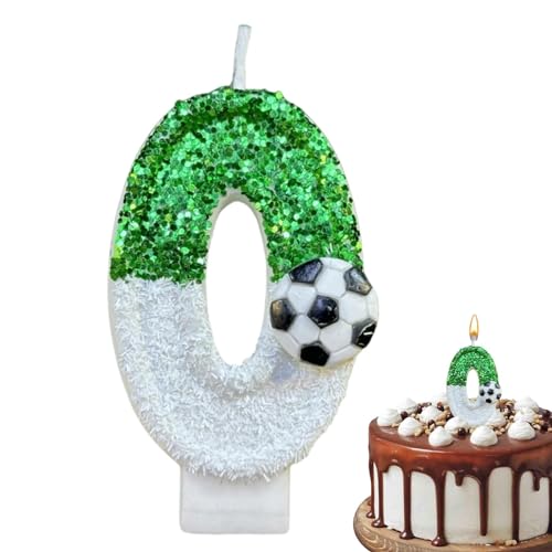 Shenrongtong Grüne Fußball-Geburtstagskerzen, glitzernde Zahlenkerzen | Fußball-Glitzerkerzen-Dekorationen – Pailletten-Kerzen, Partygeschenke für Geburtstag, Jahrestag von Shenrongtong