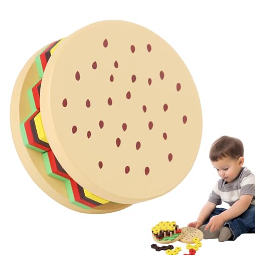 Shenrongtong Holzblöcke für Kinder, Holzstapelblöcke | Holzstapelblöcke Hamburger Building Toy | Puzzle -Vorschul -Bildungsspiele zum Geburtstag & von Shenrongtong