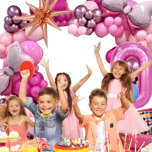 Rosa Partyballons,Rosa Ballon-Geburtstagsparty-Set | Rosa Schleife-Zahlen-Partyballons | Latex-Partyballons, für Hintergrund, Ballonbogen-Set, Foliennummern-Latexballons von Shenrongtong