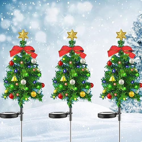 Shenrongtong Solar-Weihnachtsbaum-Gartenstecker-, wasserdichte Weihnachtsdekoration, Baumlichter für den Außenbereich mit 8 Modi, Metall-Gartenstecker-, 20 LEDs, mehrfarbige Solar-Weihnachtshof von Shenrongtong